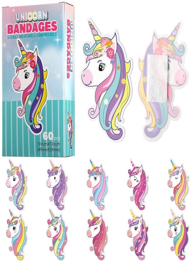 Panelee 60 Pcs Unicorn Kids Bandages Gift Kawaii Cute Cartoon Unicorn Bandages for Girls 10 Style Flexible Waterproof Breathable Self Adhesive Wound Care Set for Girl Boy Princess Children Toddler - Image 1
